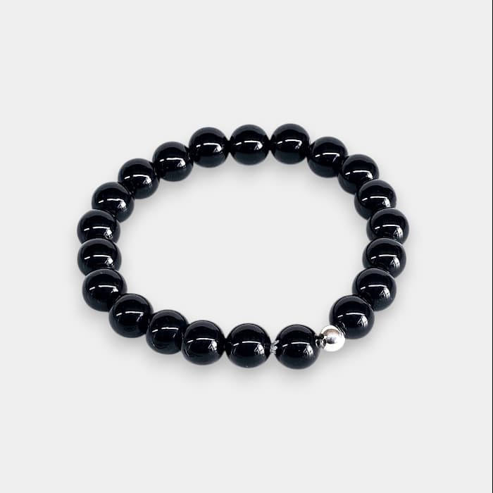Zapestnica Črni Obsidian s srebrom - 8mm