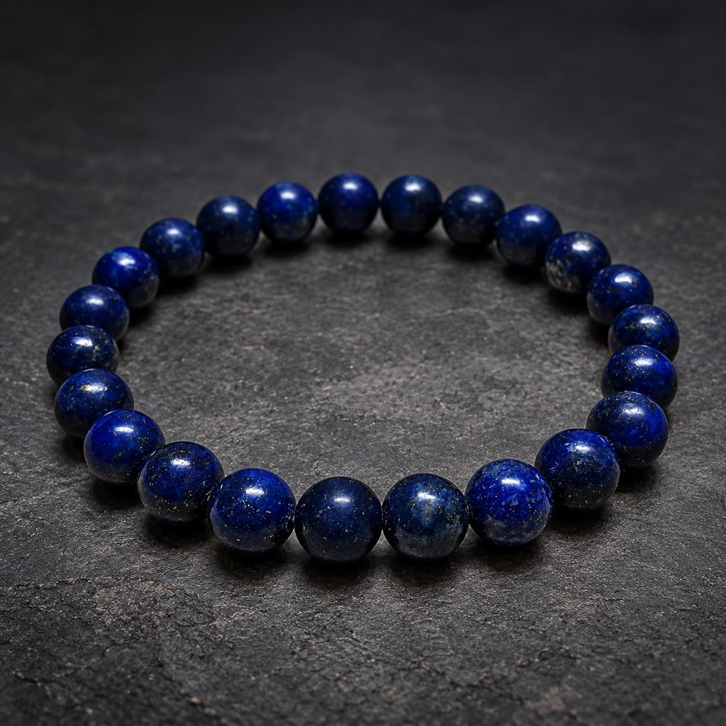 Zapestnica Lapis Lazuli 8mm na svetlem ozadju