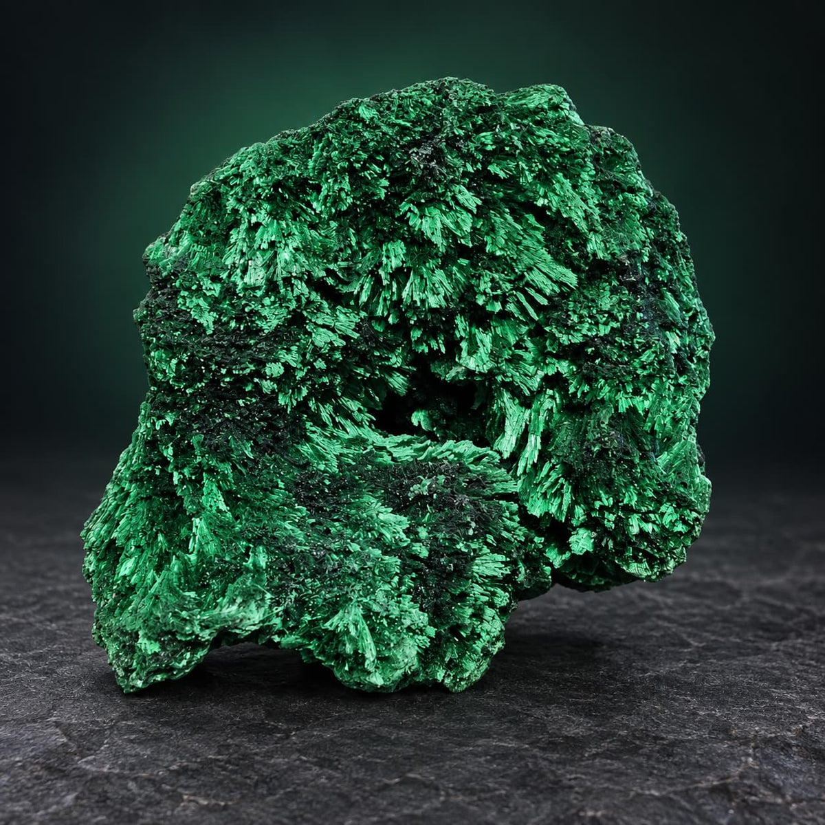 Vlaknasti malahit (Fibrous Malachite) iz Konga – naravni primerek 40 × 60 mm