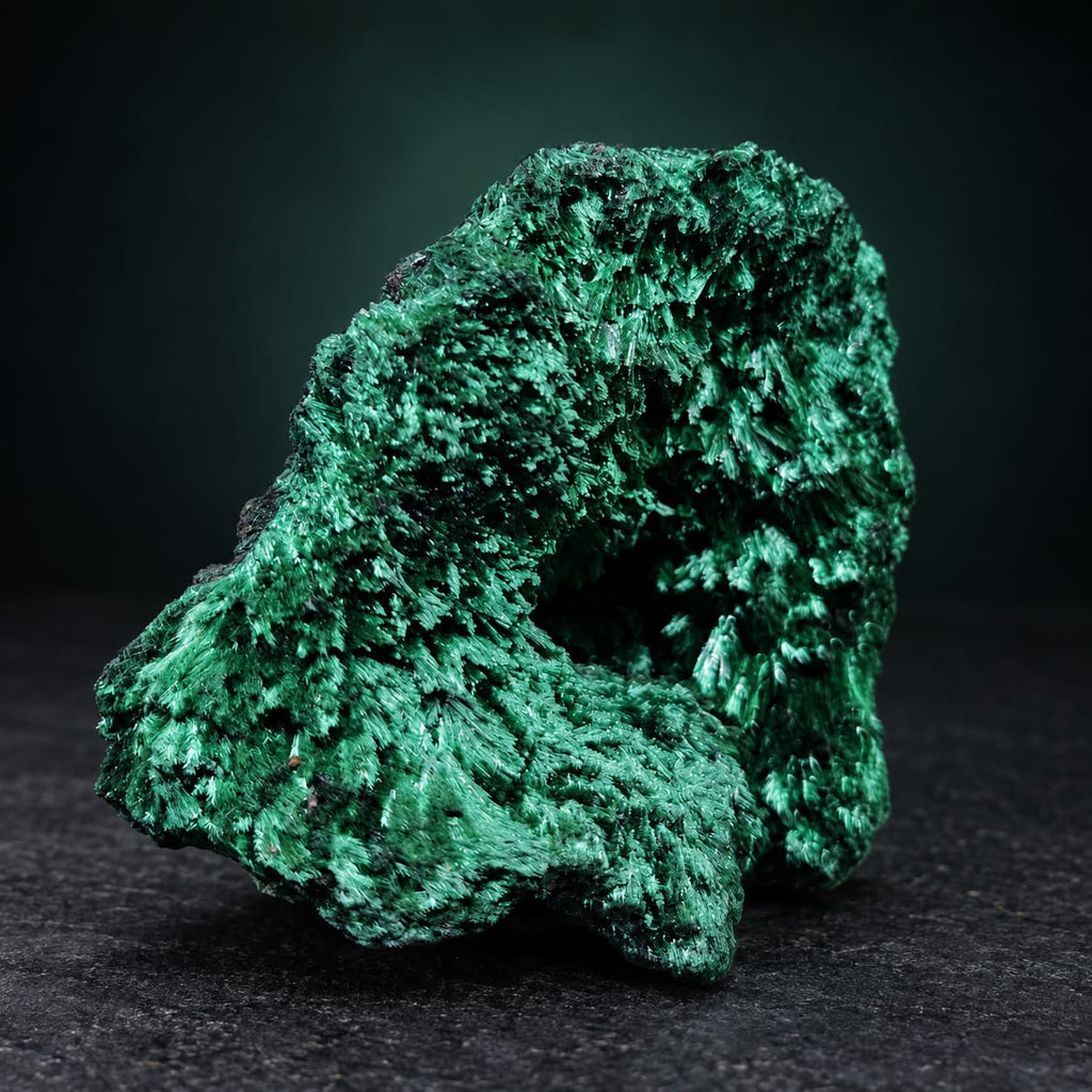Fibrous Malachite Congo – naravni neobdelani primerek malahita