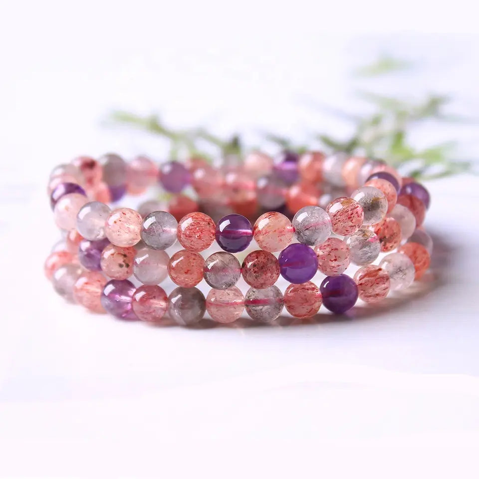 Zapestnica / Ametist, Strawberry Quartz, Turmalin Quartz - 8mm