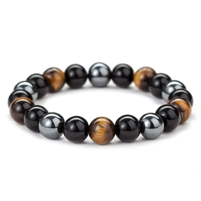 Zapestnica Trojna zaščita / Hematit, Tigrovo Oko, Črni Obsidian - 8 mm