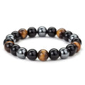 Zapestnica Trojna zaščita / Hematit, Tigrovo Oko, Črni Obsidian - 8 mm